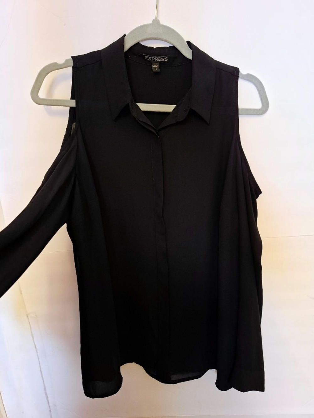 Express Sheer Cold Shoulder Button-Front Blouse - Picture 2 of 4